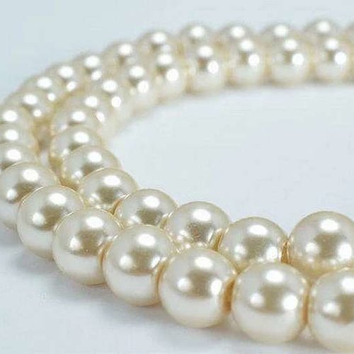 20 perles nacrées en verre - 8 mm - ivoire - blanc cassé (pnv08i)