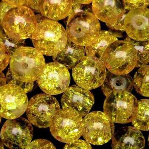 20 perles en verre craquelé - 6 mm - jaune foncé - orange pâle - ocre - perles craquelées - rondes (pcv06jf)