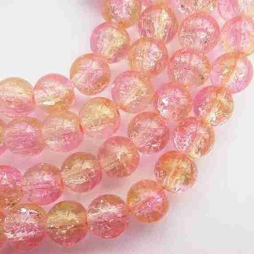 20 perles en verre craquelé - 6 mm - bicolores rose / jaune - perles craquelées rondes (pcv06broj)