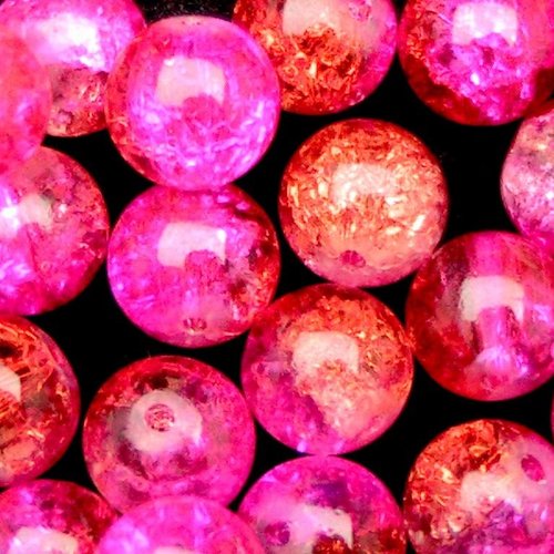 20 perles en verre craquelé - 6 mm - bicolores - rose fuchsia / jaune doré (pcv06brod)