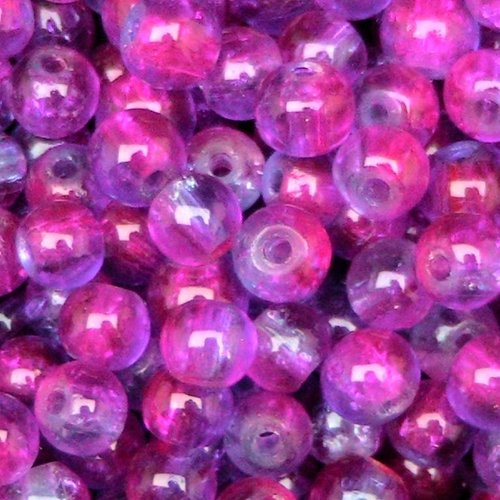 20 perles en verre craquelé - 6 mm - bicolores violet / rose - perles craquelées rondes (pcv06bvro)