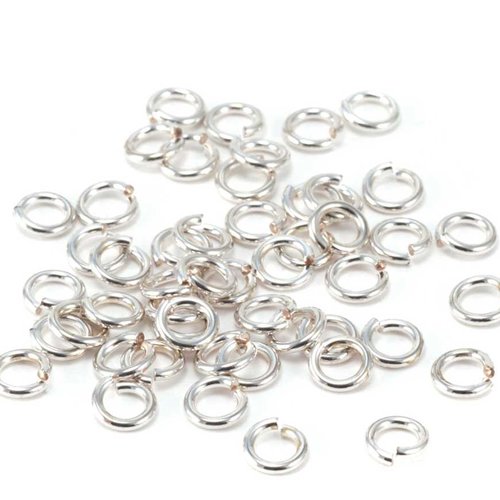 50 anneaux simples ouverts - 5 mm - argenté - anneaux de jonction - ronds (aro05a)