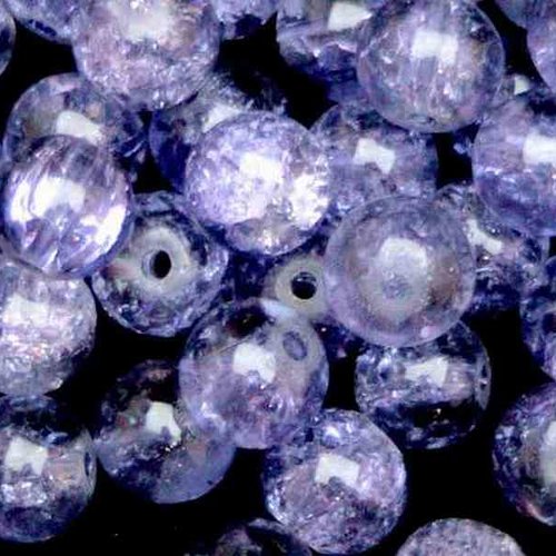 10 perles en verre craquelé - 6 mm - couleur lavande foncé / violet - perles craquelées - rondes (pcv06lf)