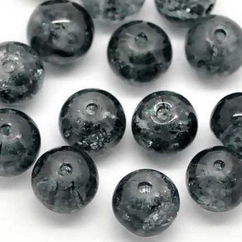 20 perles en verre craquelé - 6 mm - noir opaque - perles craquelées - rondes (pcv06no)