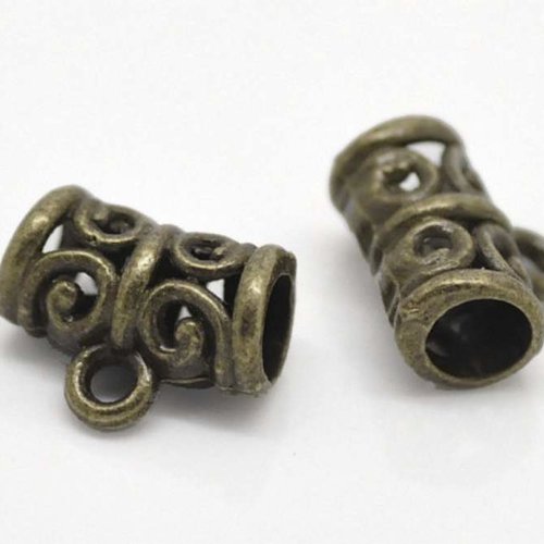 5 bélières / attaches - 11 x 9 mm - couleur bronze vieilli - tube avec motif filigrane - connecteurs  (bel11ba)