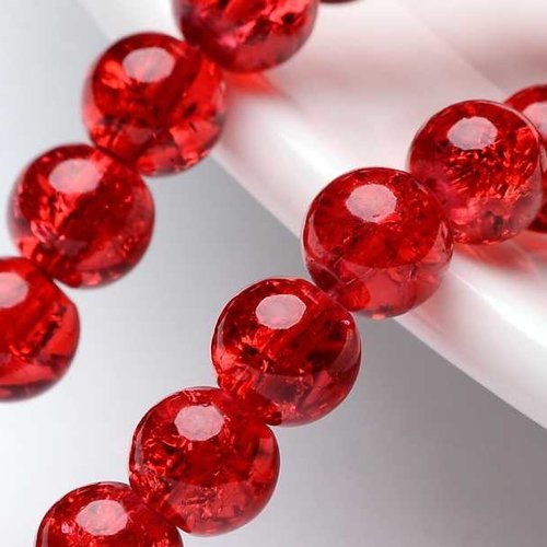 20 perles en verre craquelé - 6 mm - rouge - perles craquelées - rondes (pcv06r)
