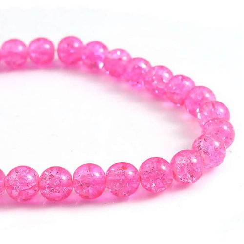 20 perles en verre craquelé - 6 mm - rose - perles craquelées - rondes (pcv06ro)