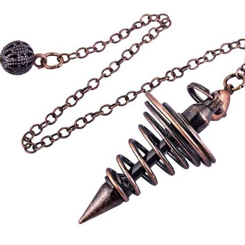 1 pendule / pendentif en métal - spirale - couleur cuivre vieilli - avec chaîne cuivre antique (pm-sp04)