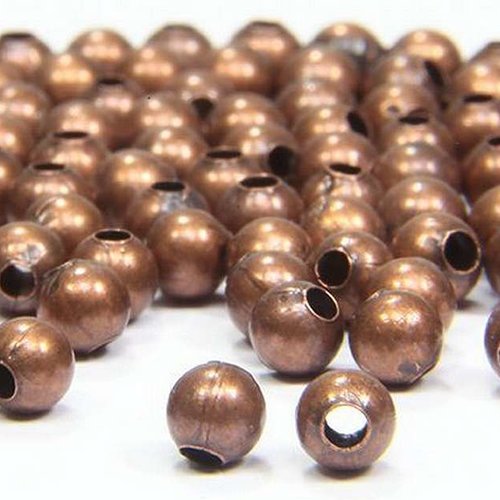 50 perles métal - 4 mm - couleur cuivre rouge - intercalaires - perles métalliques - rondes (pm04cr)