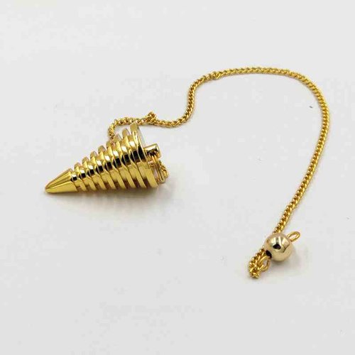 1 pendule / pendentif en métal - cône à anneaux - doré - avec chaîne dorée (pm-c02)