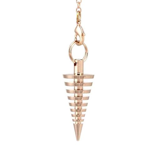 1 pendule / pendentif en métal - cône à anneaux séparés - doré rose - avec chaîne dorée rose (pm-c06)