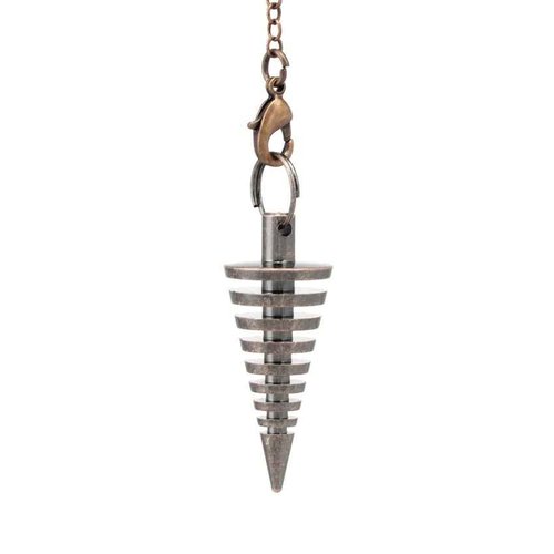 1 pendule / pendentif en métal - cône à anneaux séparés - couleur cuivre vieilli - avec chaîne cuivrée (pm-c07)