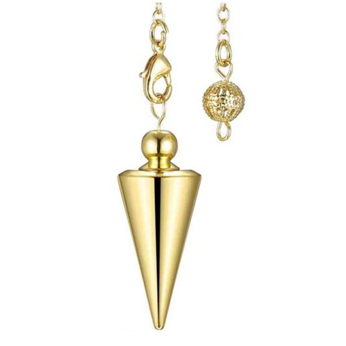 1 pendule / pendentif en métal - cône simple - doré - avec chaîne dorée (pm-c09)