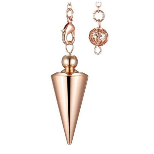 1 pendule / pendentif en métal - cône simple - doré rose - avec chaîne dorée rose (pm-c10)