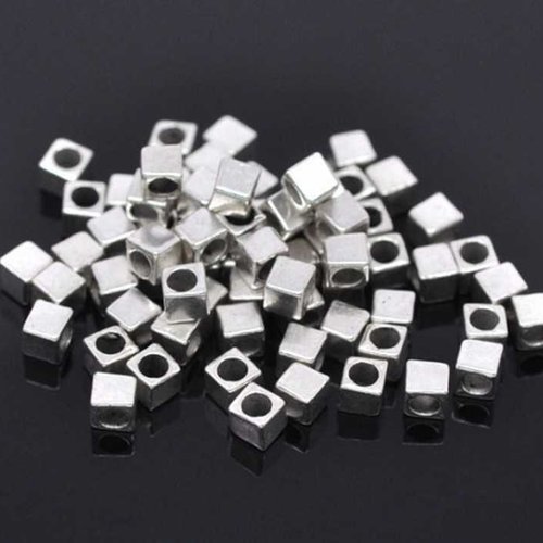 20 perles métal - 4 mm - tibetan silver argent vieilli - intercalaires - cubes (pmc04ts)