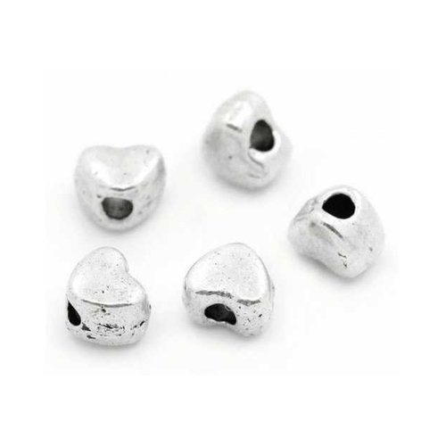 50 perles métal - 4 x 3 mm - tibetan silver argent vieilli - intercalaires - coeur (pmcr04ts)