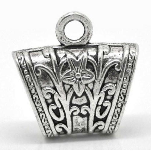 1 bélière / attache pour écharpe ou tissu - 23 x 23 mm - argent vieilli - tibetan silver - avec motif sculpté - connecteur (bel23ts)