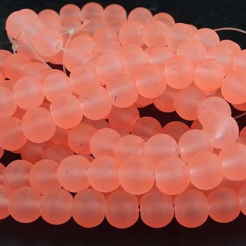 10 perles en verre givré - 4 mm - rose saumon mat - rondes - perles givrées - verre dépoli (pgv04ros)
