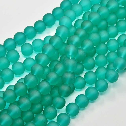 30 perles en verre givré - 4 mm - vert de mer - mat - rondes - perles givrées - verre dépoli (pgv04vdm)