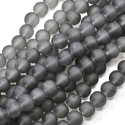 30 perles en verre givré - 4 mm - gris foncé / noir - mat - rondes - perles givrées - verre dépoli (pgv04gf)