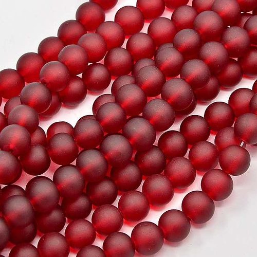 30 perles en verre givré - 4 mm - rouge - mat - rondes - perles givrées - verre dépoli (pgv04r)