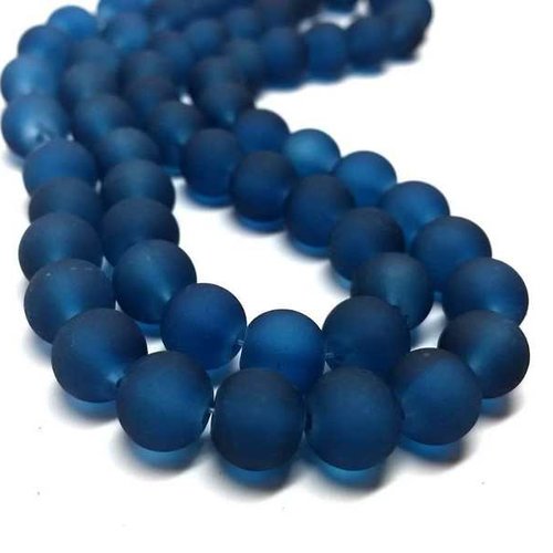 30 perles en verre givré - 4 mm - bleu marine - mat - rondes - perles givrées - verre dépoli (pgv04bm)