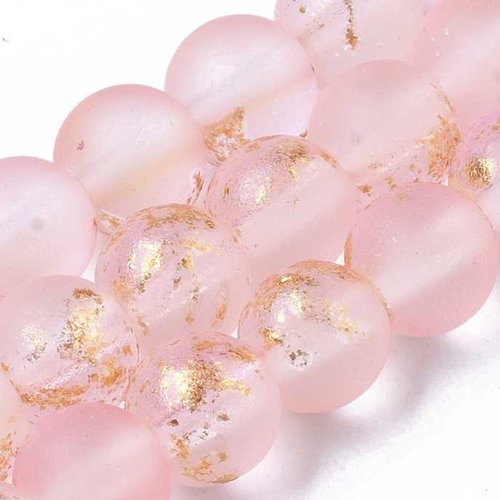 20 perles en verre givré - 6 mm - bicolores - blanc mat / rose pâle - rondes - transparentes - perles givrées - verre dépoli (pgv06bbro)