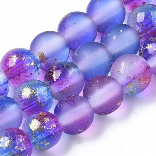 20 perles en verre givré - 6 mm - bicolores - bleu / fuchsia - rondes - transparentes - perles givrées - verre dépoli (pgv06bblf)