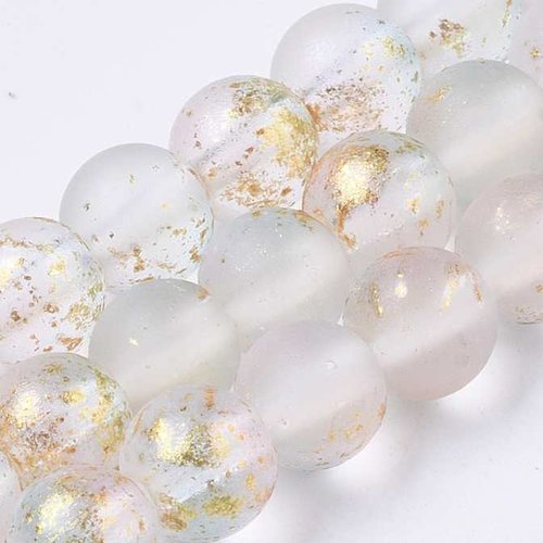 20 perles en verre givré - 6 mm - bicolores - bleu / rose pâle mat - rondes - transparentes - perles givrées - verre dépoli (pgv06bblro)