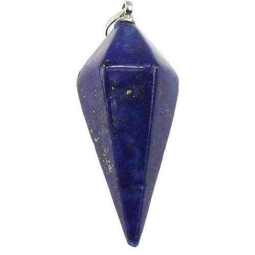 1 pendule / pendentif en lapis-lazuli - bleu parsemé de paillettes dorées - cône hexagonal à 6 facettes (pp-ll05)