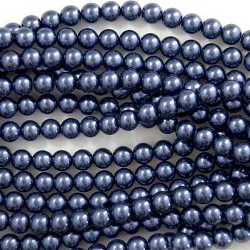 50 perles nacrées en verre - 3 mm - bleu - gris foncé (pnv03blgr)