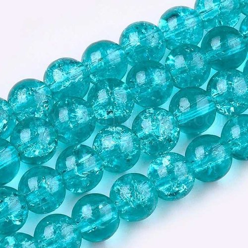 20 perles en verre craquelé - 8 mm - bleu azur - bleu turquoise - perles craquelées - rondes (pcv08bla)