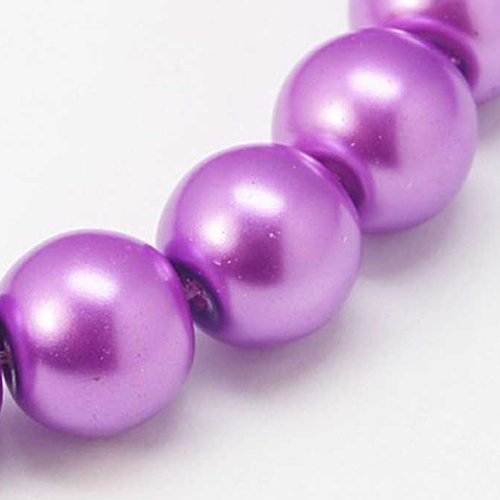 10 perles nacrées en verre - 10 mm - couleur violet améthyst (pnv10am)e