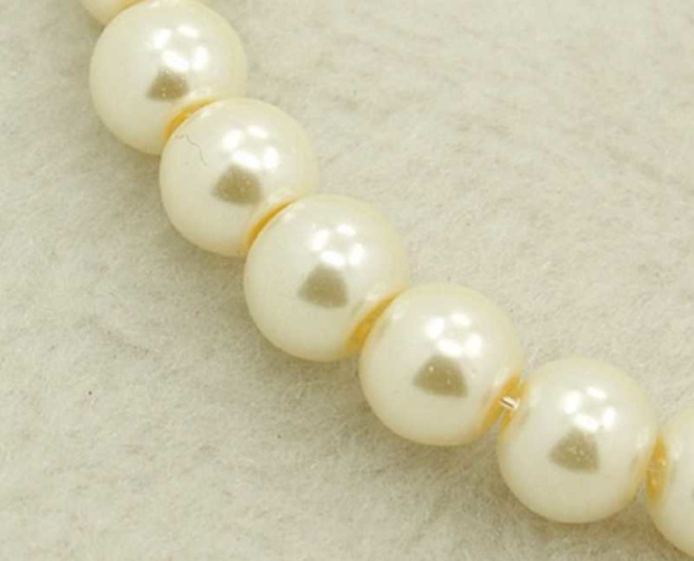 Lot de 26 Perles blanches nacrées diam. 10 mm, en plastique ciré, diam. de  perçage 2mm
