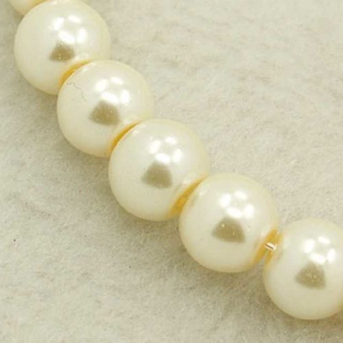 10 perles nacrées en verre - 10 mm - ivoire - blanc cassé (pnv10i)