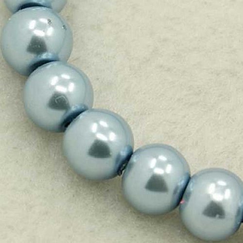 10 perles nacrées en verre - 10 mm - bleu glacier / ice blue (pnv10blgl)