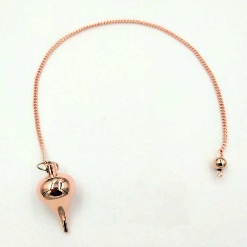 1 pendule / pendentif en métal - goutte luzi - cuivre doré rose - avec chaîne dorée rose (pm-g03)