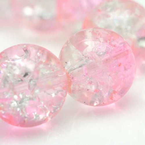 20 perles en verre craquelé - 6 mm - bicolores - rose / transparent - perles craquelées - rondes (pcv06broc)