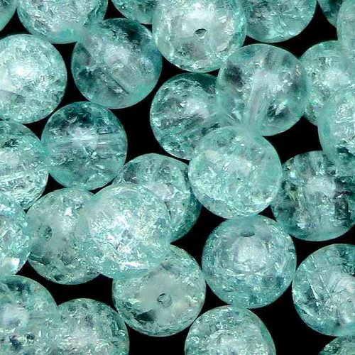 20 perles en verre craquelé - 8 mm - bleu glacier / ice blue -  perles craquelées rondes (pcv08ib)