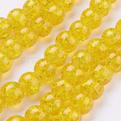 10 perles en verre craquelé - 8 mm - jaune clair - perles craquelées rondes (pcv08jc)
