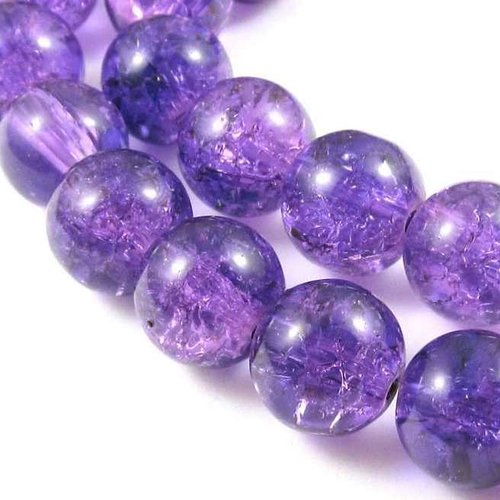 20 perles en verre craquelé - 8 mm - couleur violet lavande - perles craquelées - rondes (pcv08l)