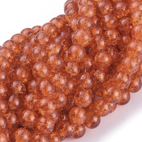 20 perles en verre craquelé - 8 mm - orange corail - perles craquelées en verre - rondes (pcv08o)