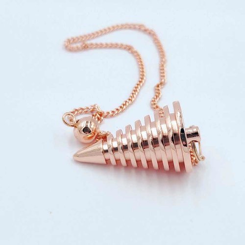 1 pendule / pendentif en métal - cône à anneaux - doré rose - avec chaîne dorée rose (pm-c01)