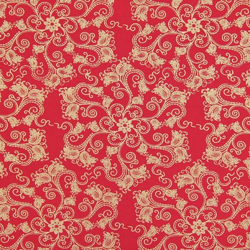 Coupon tissu de noël en 100% coton - 50 x 46 cm - motif "ornements de noël or" - rouge / or (tncro2)