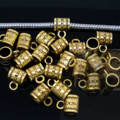10 bélières / attaches - 8 x 6 mm - or vieilli - tube - tonneau - cylindre - gravé - connecteur (bel08oa)