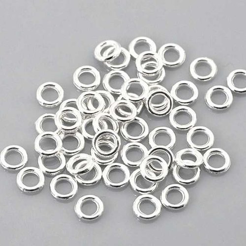 10 anneaux fermés - 4 mm - argenté - connecteurs fermés - simples - ronds (acf04a)