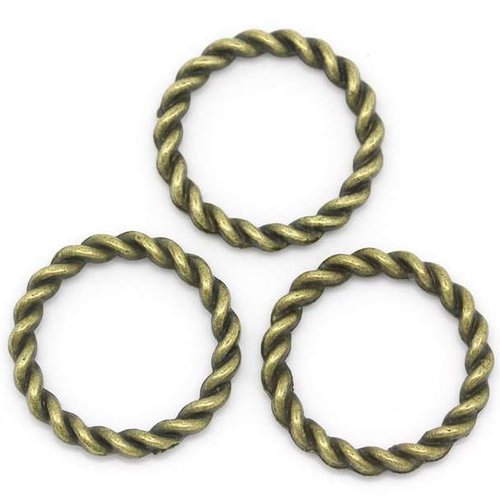 5 anneaux fermés - 15 x 2 mm - couleur bronze vieiili - connecteurs fermés - torsadé - en spirale - rond (acf15ba)