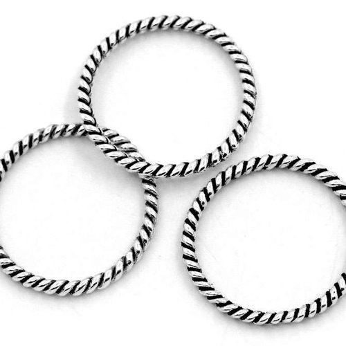 5 anneaux fermés - 18 mm - couleur argent vieiili - tibetan silver - connecteurs fermés - torsadé - en spirale - rond (acf18bts