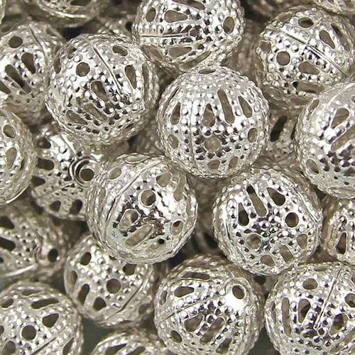 50 perles métal - 4 mm - argenté - intercalaires - perles métalliques - rondes - filigranes (pmf04a)