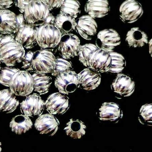 20 perles métal - 4 mm - argenté - intercalaires - perles métalliques - ovales - forme melon (pmm04a)